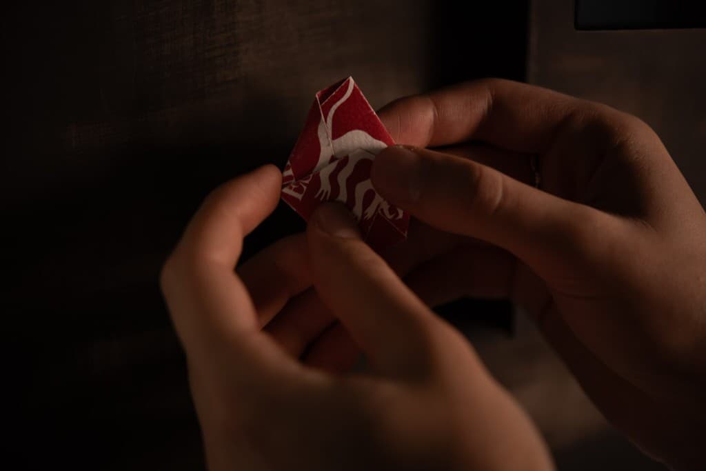 Dettaglio delle mani che manipolano il ticket